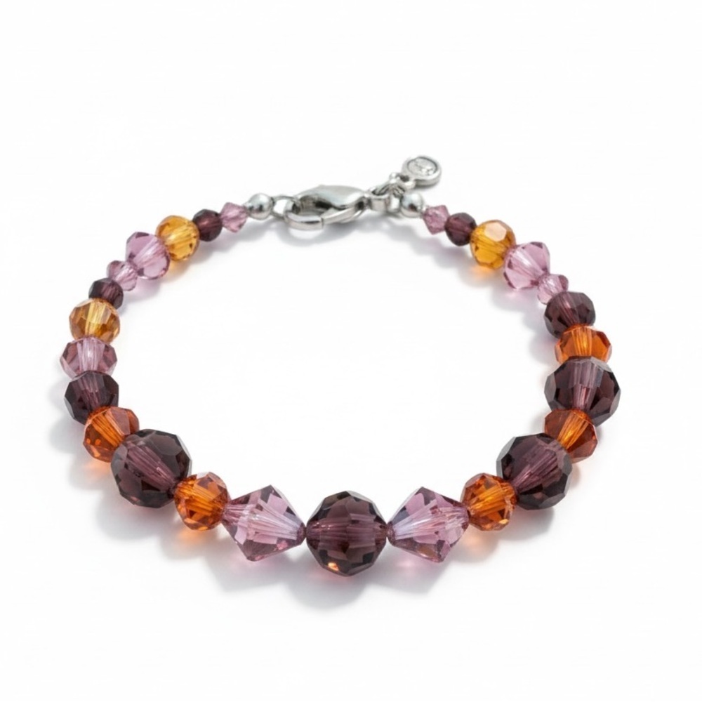Swarovski Crystal Healing Bracelet 7" Stamped Autumnal Colors Browns Purple